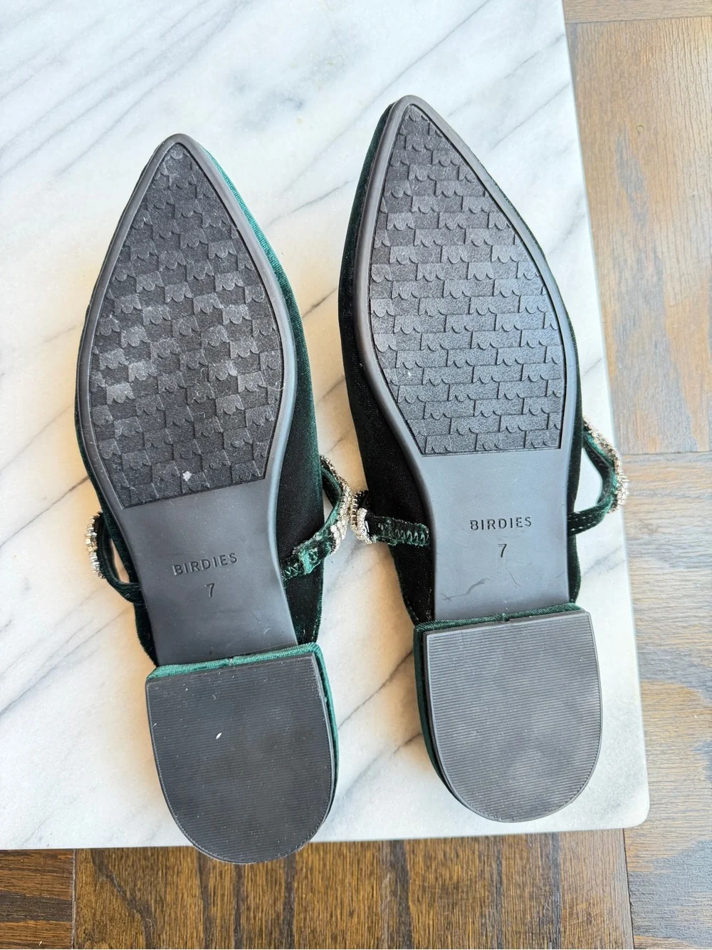 Birdies Starling Emerald Velvet Rhinestone Mule Flats Brand New Size 7 - Picture 4 of 8